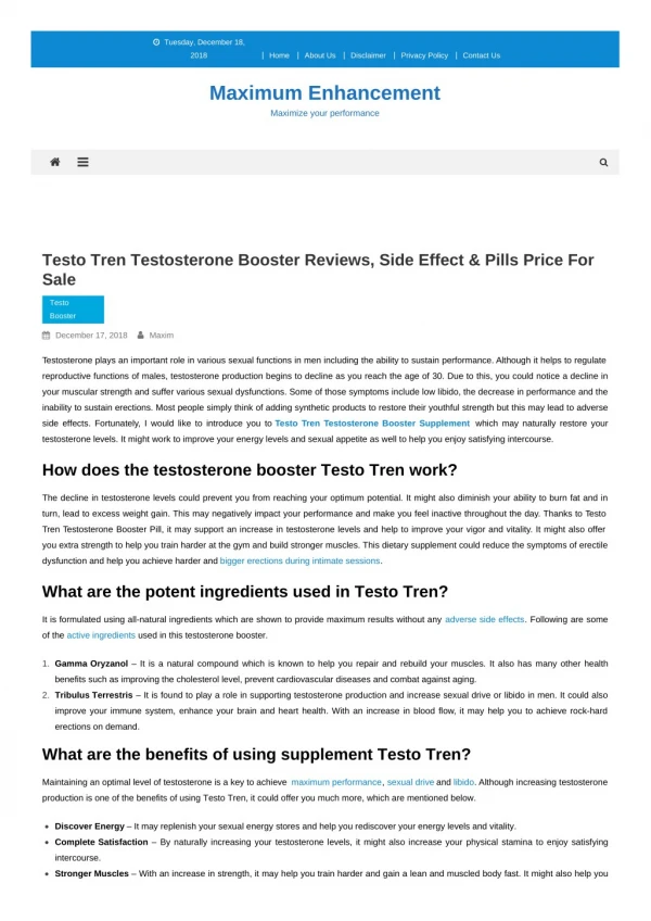 Step by step instructions to Use Testo Tren Testosterone Booster