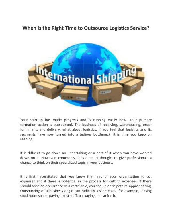 When is the Right Time To Outsource Logistics Service?