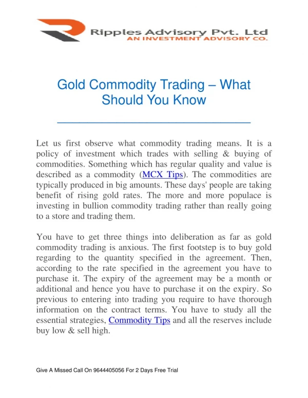 Gold Commodity Trading - What You Should Know
