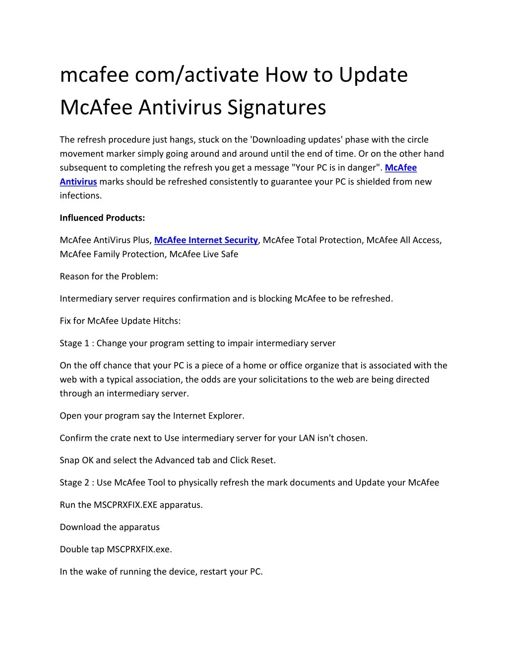mcafee com activate how to update mcafee
