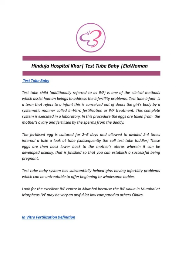 Hinduja Hospital Khar| Test Tube Baby |ElaWoman