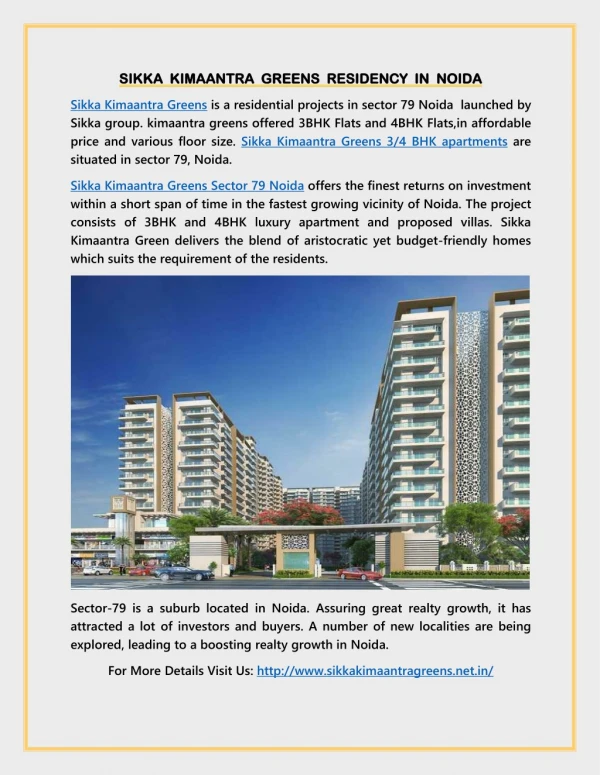 Sikka Kimaantra Greens 3 and 4BHK apartments in Noida