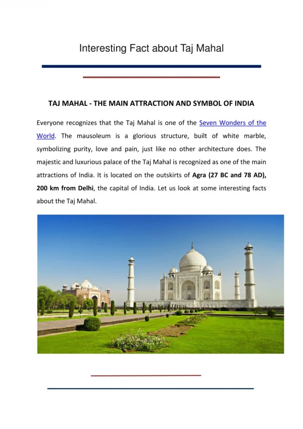Some Interesting Fact About The Taj Mahal