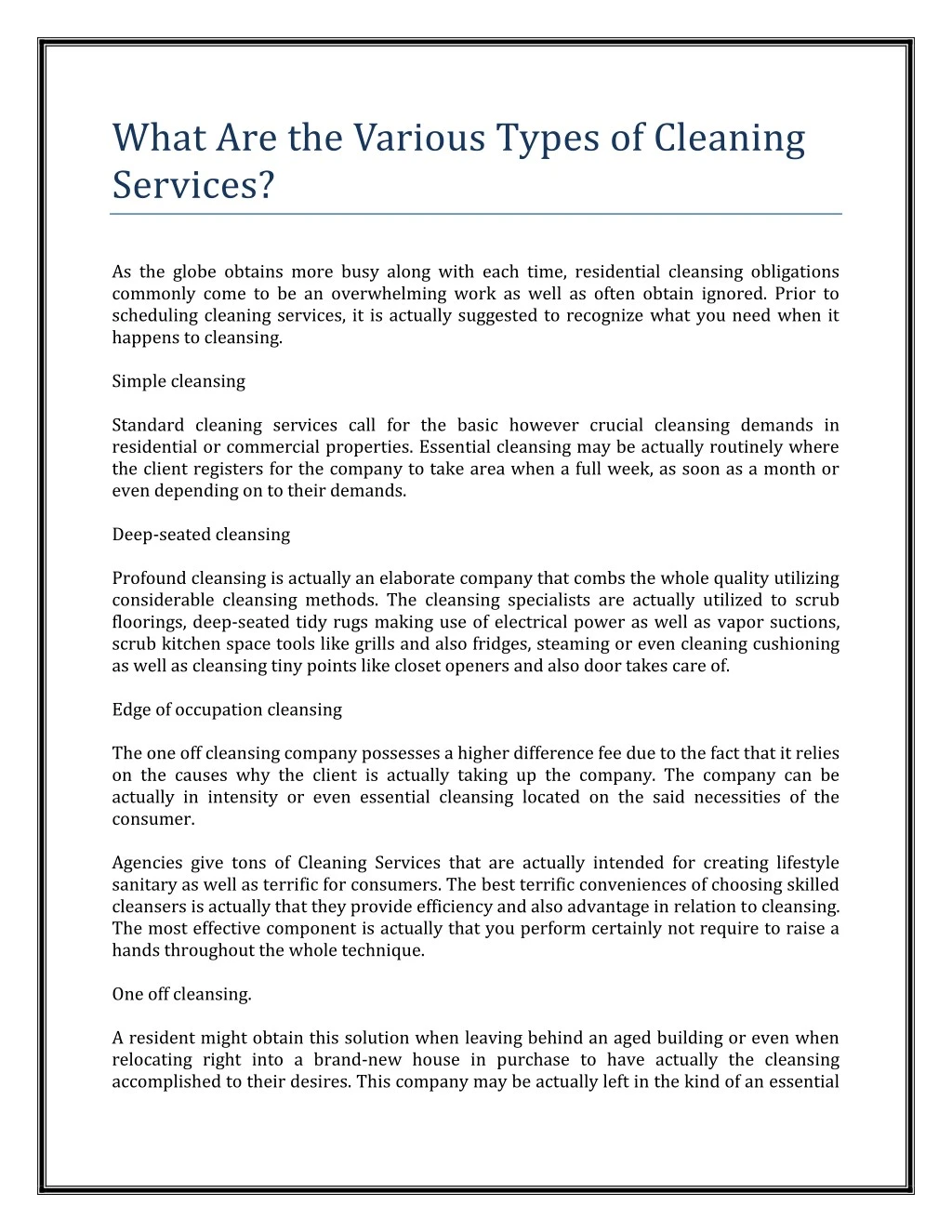 what are the various types of cleaning services