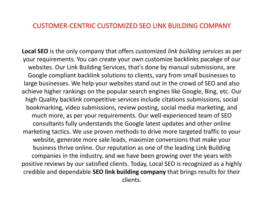 customer centric customized seo link building
