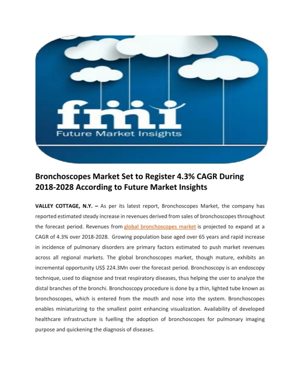 Bronchoscopes Market Expected to Increase at a CAGR 4.3% by 2028