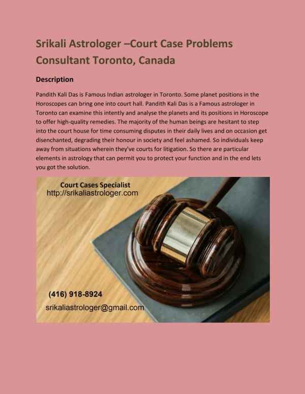 Srikali Astrologer –Court Case Problems Consultant Toronto, Canada