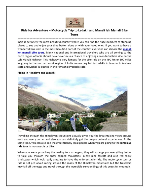 Ride for Adventure – Motorcycle Trip to Ladakh and Manali leh Manali Bike Tours