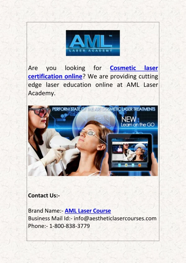 Cosmetic Laser Technician Training with Certification in USA