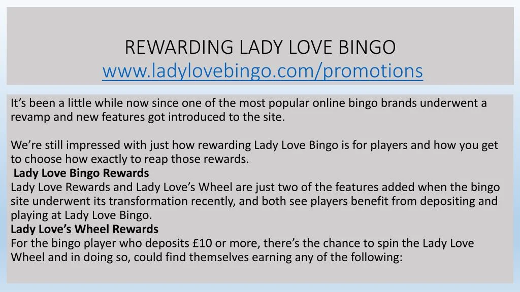 rewarding lady love bingo www ladylovebingo com promotions