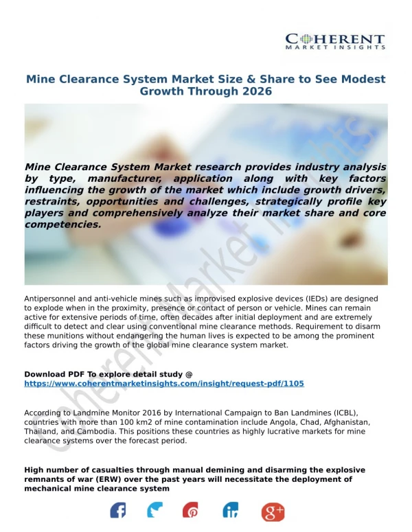 Mine Clearance System Market Size & Share to See Modest Growth Through 2026