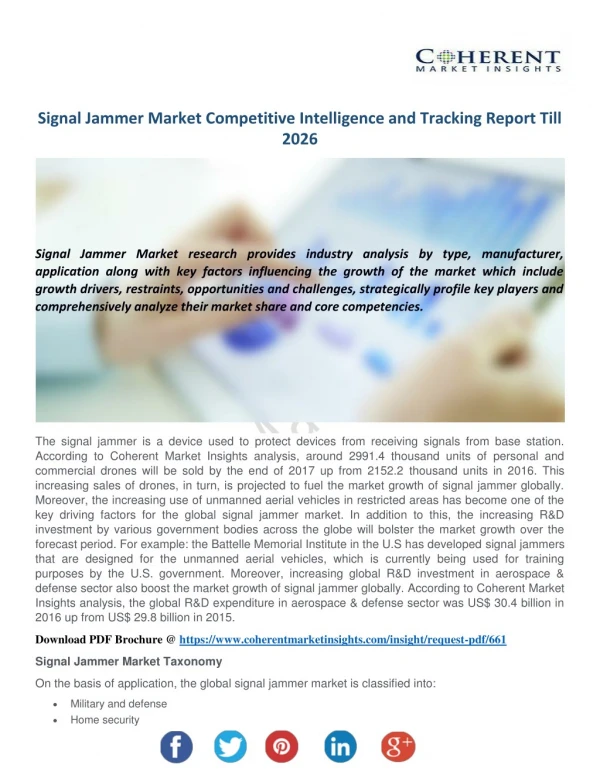 Signal Jammer Market - Global Industry Insights, Trends, Outlook, and Opportunity Analysis, 2018-2026