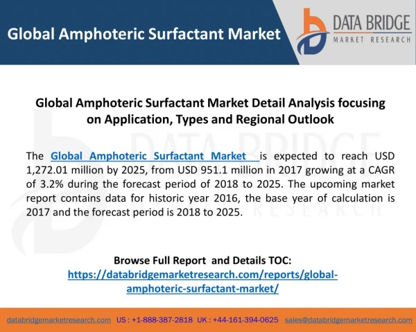 Global Amphoteric Surfactant Market 2018 Growth by Opportunities, Application, Driver, Current Trends and Forecast by 20