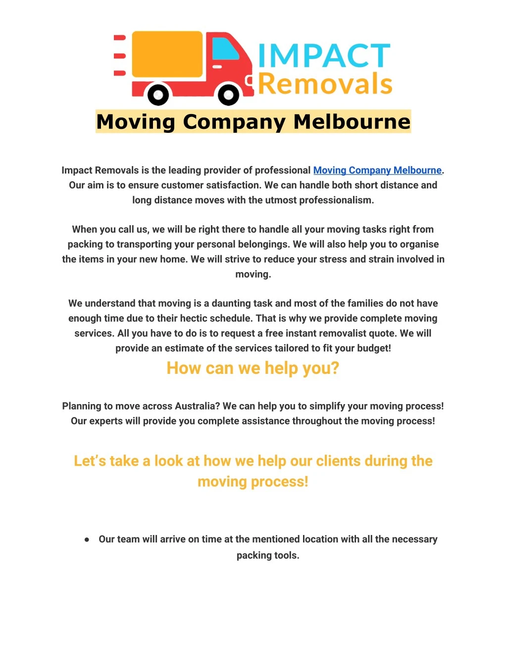 moving company melbourne impact removals