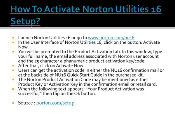 How To Activate Norton Utilities 16 Setup?