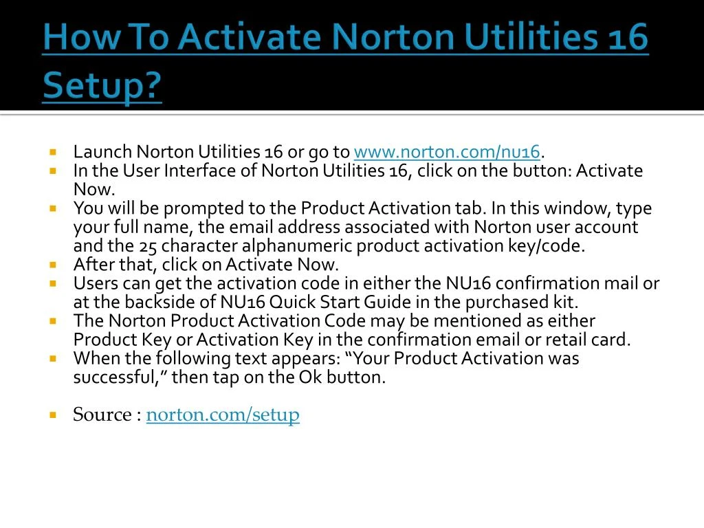 how to activate norton utilities 16 setup