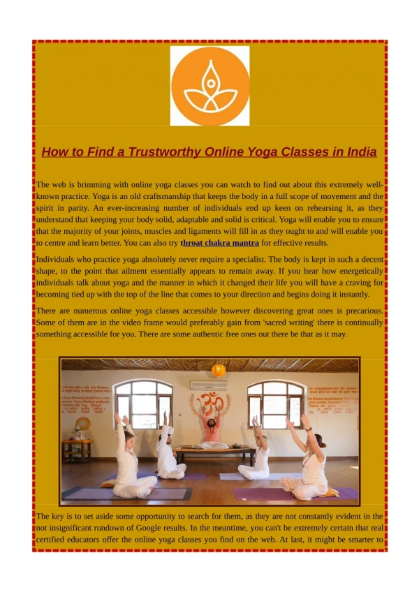 How to find a Trustworthy Online Yoga Classes in India