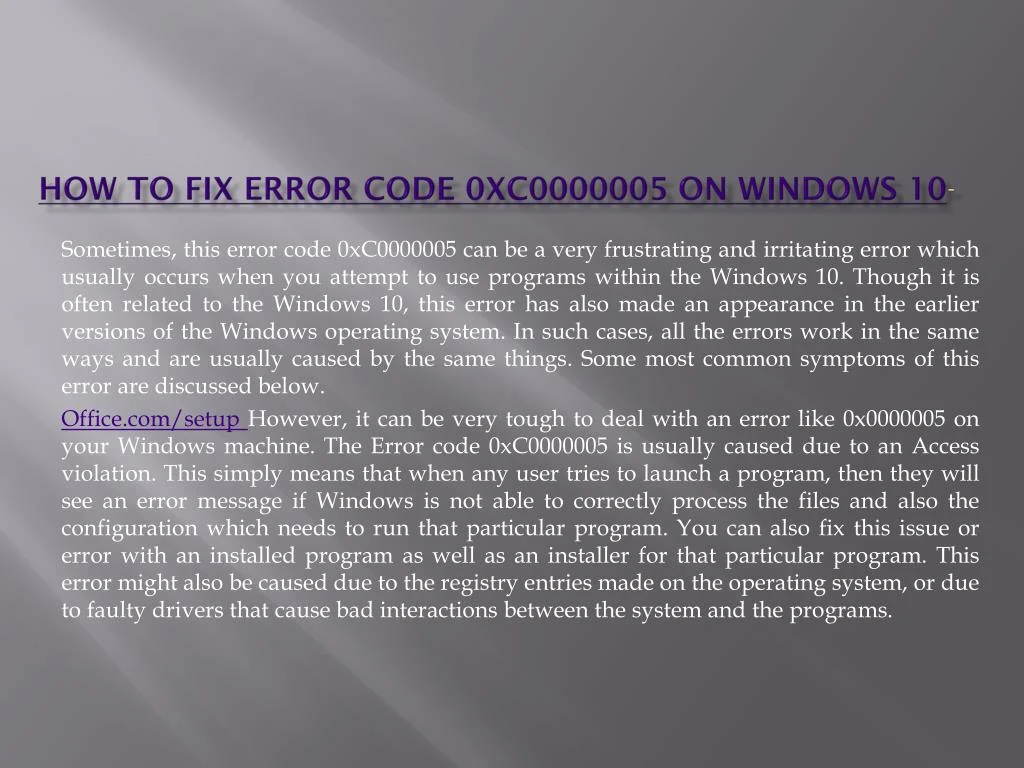 how to fix error code 0xc0000005 on windows 10