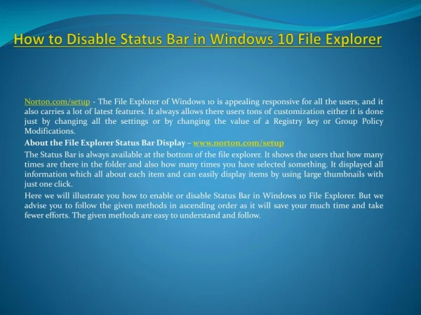 How to Disable Status Bar in Windows 10 File Explorer?