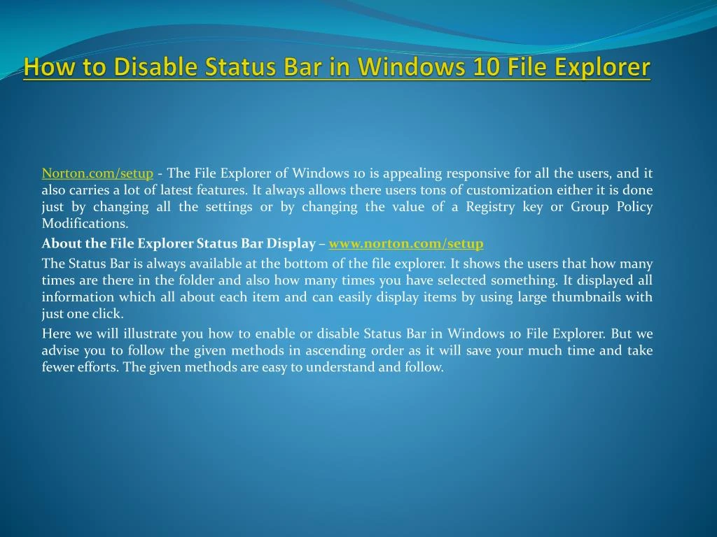 how to disable status bar in windows 10 file explorer