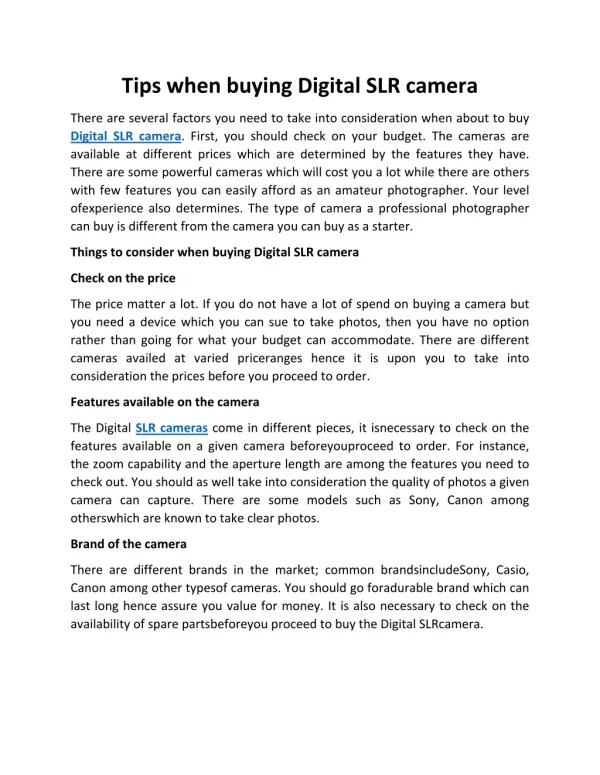 tips when buying digital slr camera