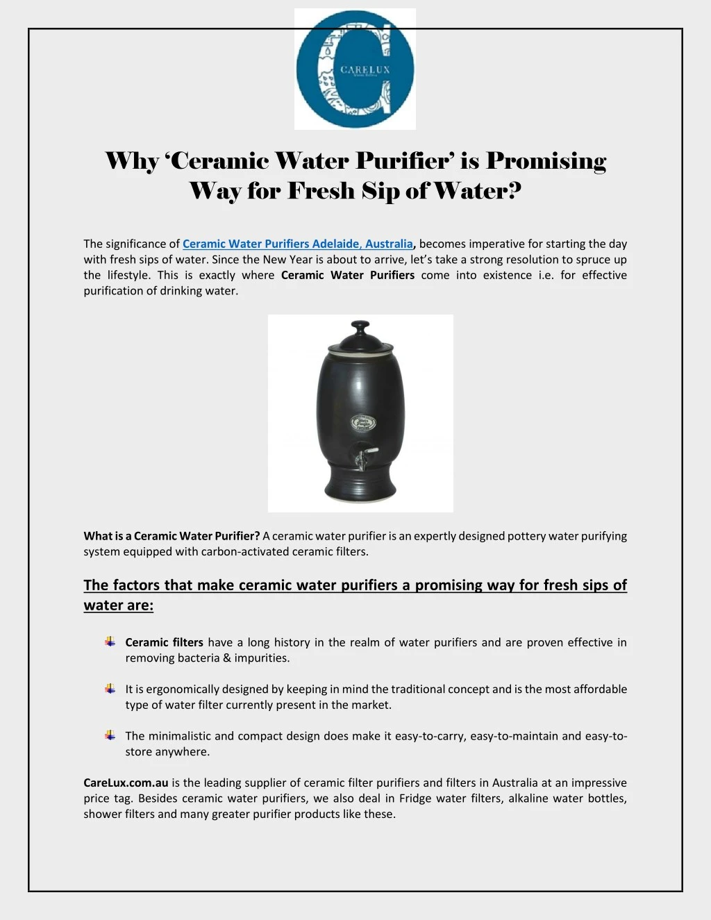 why ceramic water purifier is promising