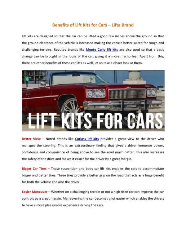 Benefits of Lift Kits for Cars – Lifta Brand