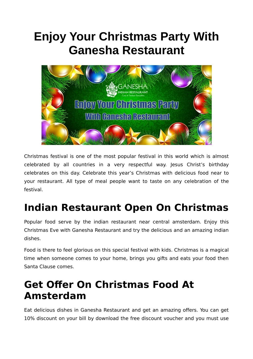 enjoy your christmas party with ganesha restaurant