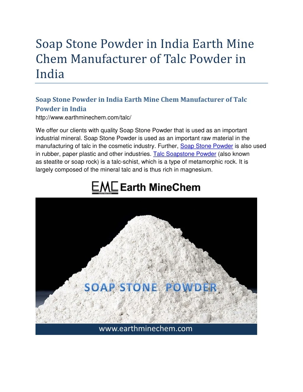 soap stone powder in india earth mine chem
