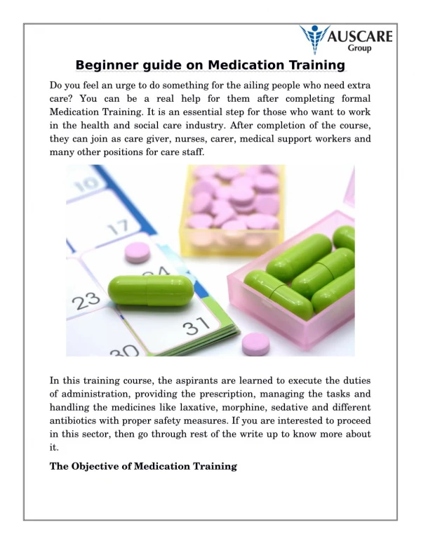 Beginner guide on Medication Training