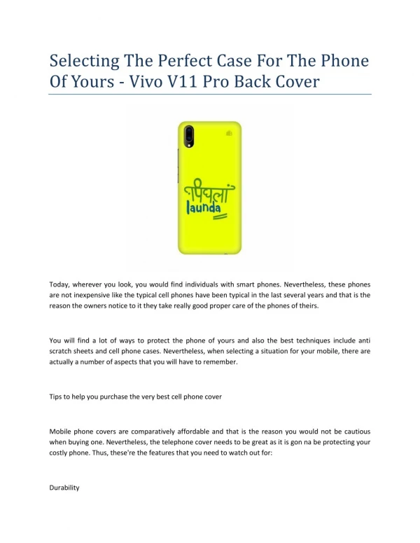 Selecting The Perfect Case For The Phone Of Yours - Vivo V11 Pro Back Cover
