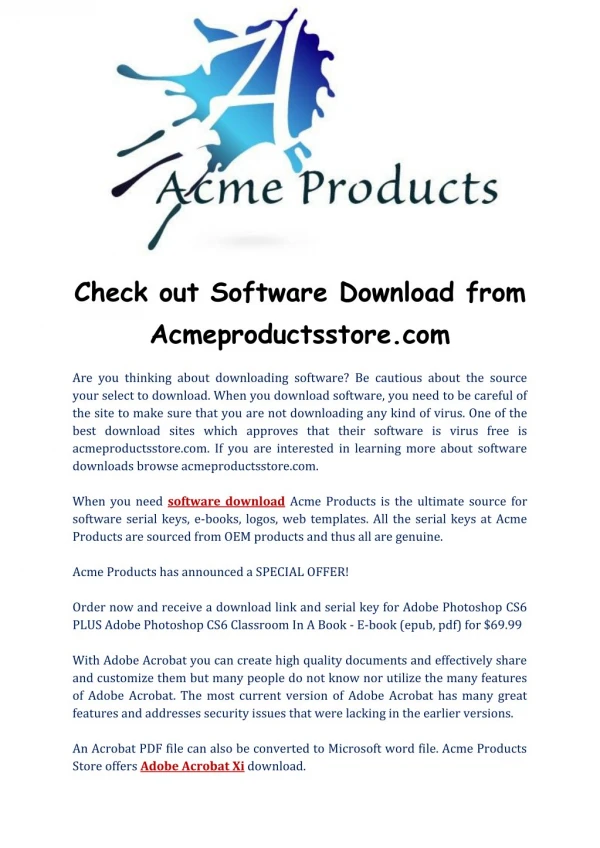Software Download from Acmeproductsstore.com