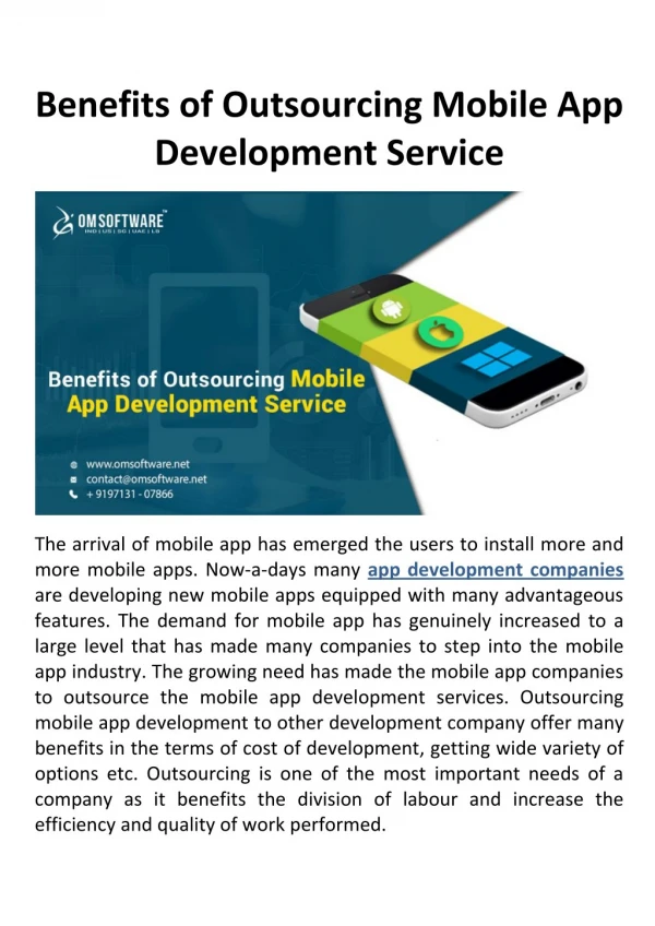 Benefits of outsourcing mobile app development service