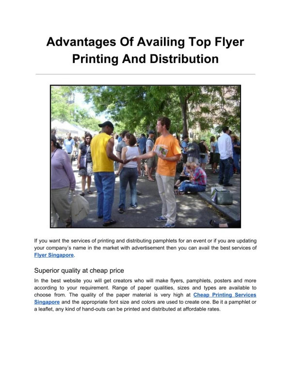 Advantages Of Availing Top Flyer Printing And Distribution