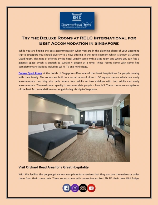 Try the Deluxe Rooms at RELC International for Best Accommodation in Singapore