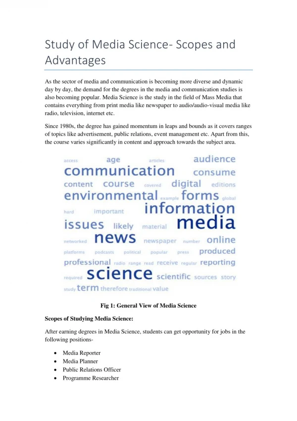 Study of Media Science- Scopes and Advantages