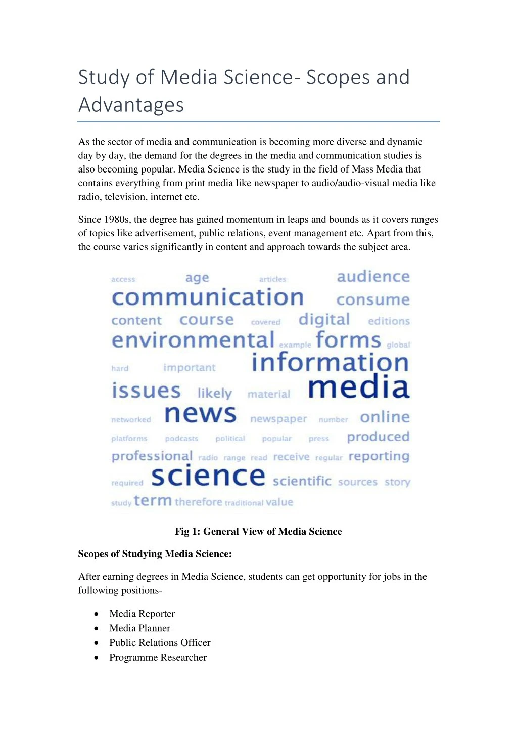 study of media science scopes and advantages