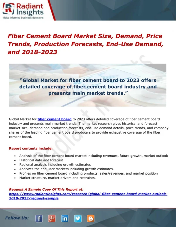 Fiber Cement Board Market Size, Demand, Price Trends, Production Forecasts, End-Use Demand, and 2018-2023
