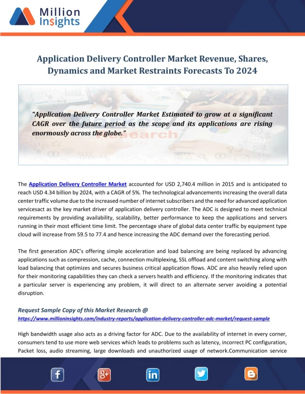 Application Delivery Controller Market Revenue, Shares, Dynamics and Market Restraints Forecasts To 2024