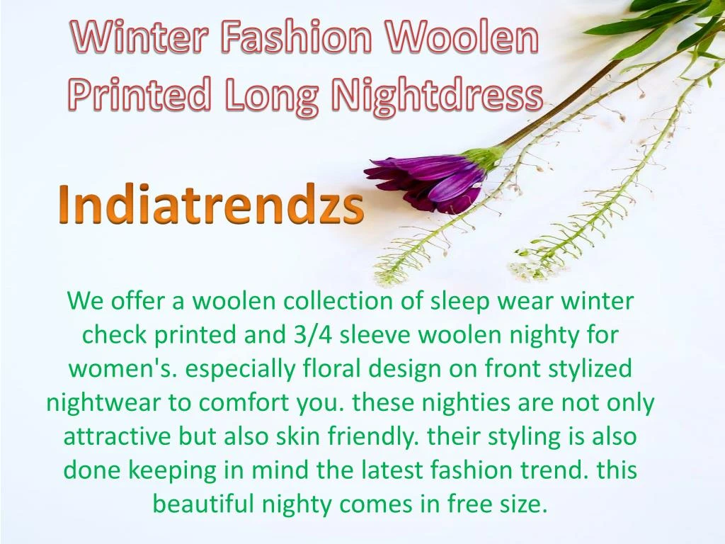 winter fashion woolen printed long nightdress