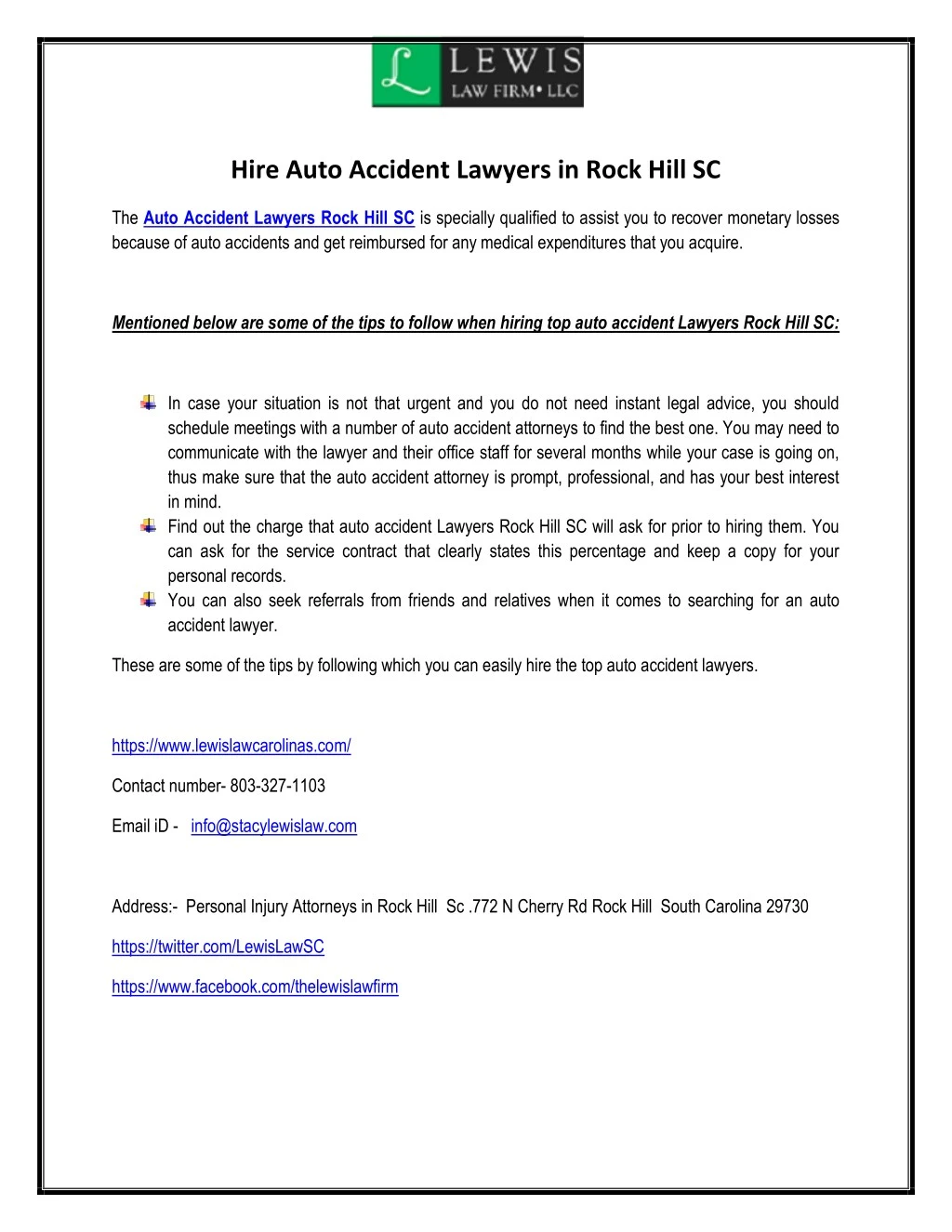 hire auto accident lawyers in rock hill sc