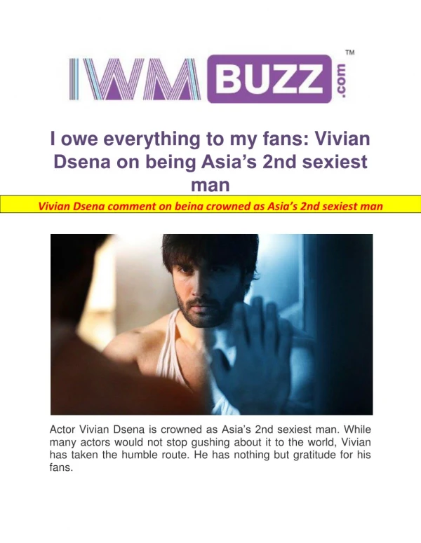 I owe everything to my fans: Vivian Dsena on being Asia’s 2nd sexiest man