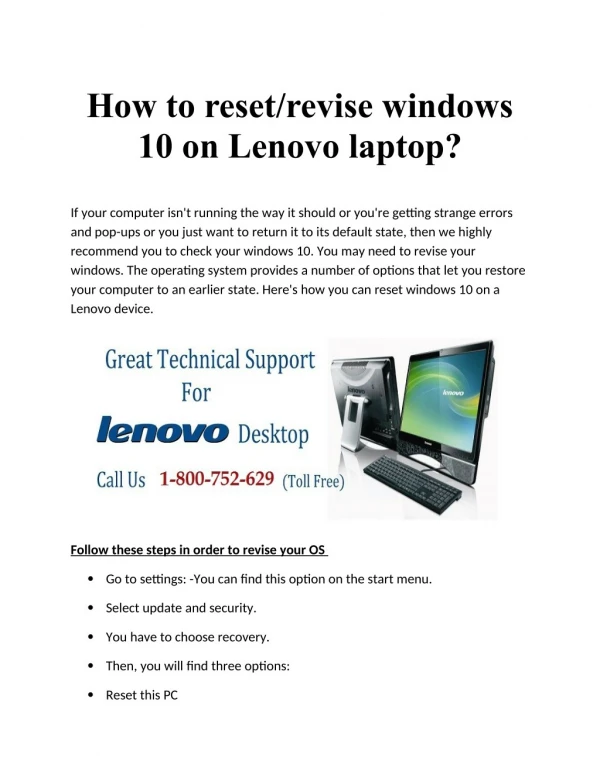 How to reset windows 10 on Lenovo laptop?
