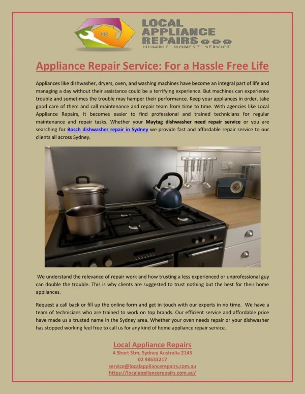 Appliance Repair Service: For a Hassle Free Life