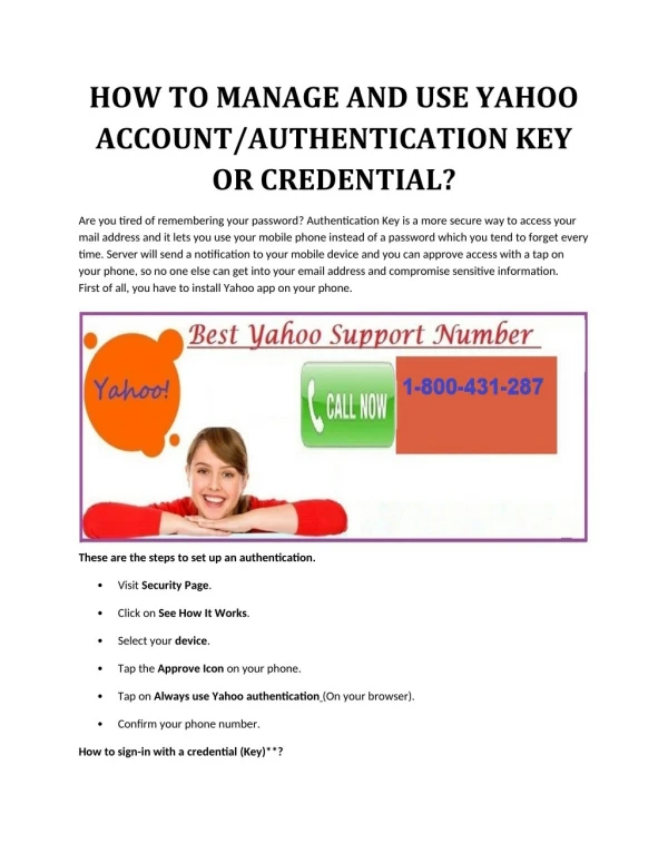 HOW TO MANAGE AND USE YAHOO ACCOUNT/AUTHENTICATION KEY OR CREDENTIAL?