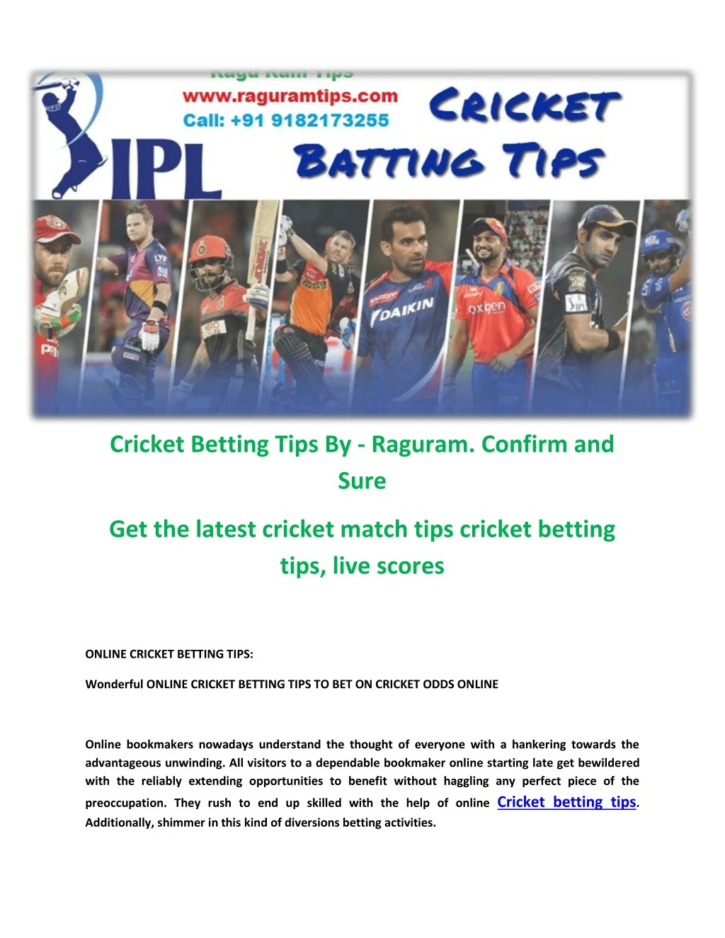 cricket betting tips by raguram confirm and sure