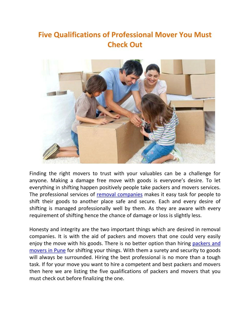 five qualifications of professional mover