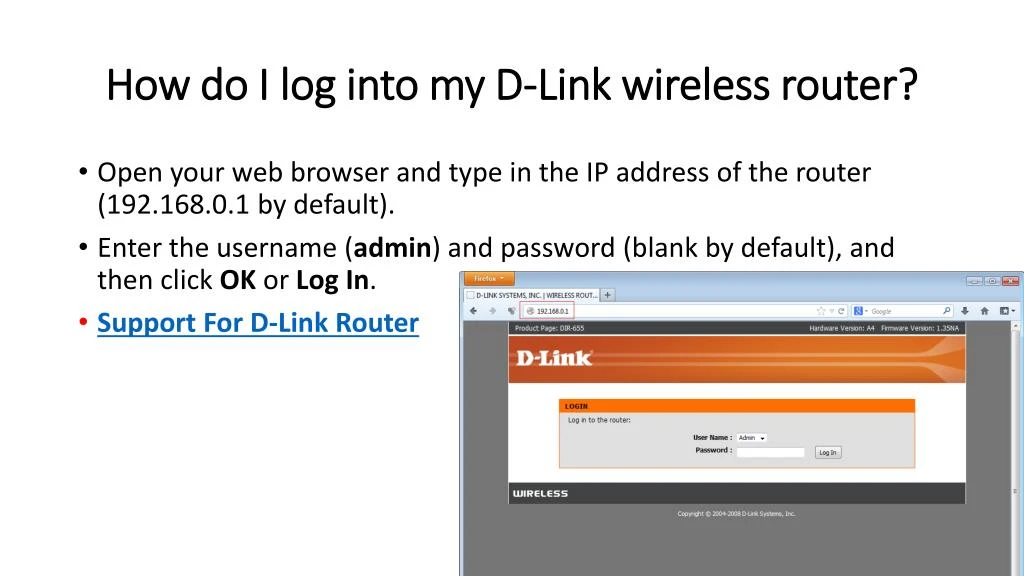 how do i log into my d link wireless router