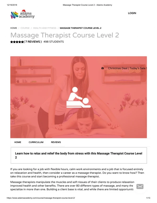 Massage Therapist Course Level 2 - Adamsacademy