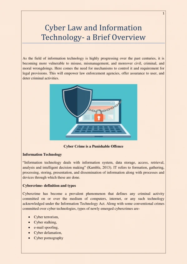 Cyber Law and Information Technology- A Brief Overview